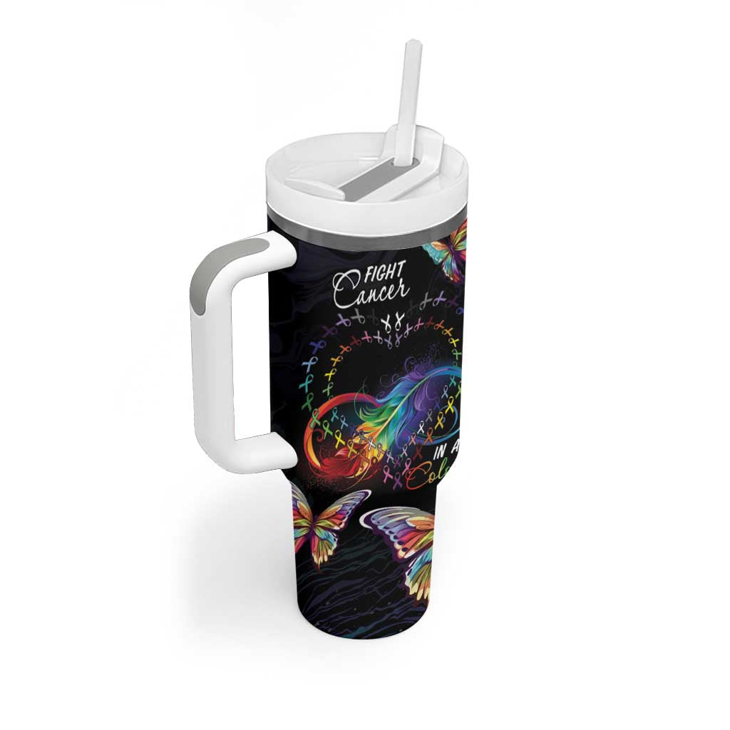 Fight Cancer In All Colors Tumbler With Handle Whimsical Butterflies - Wonder Print Shop