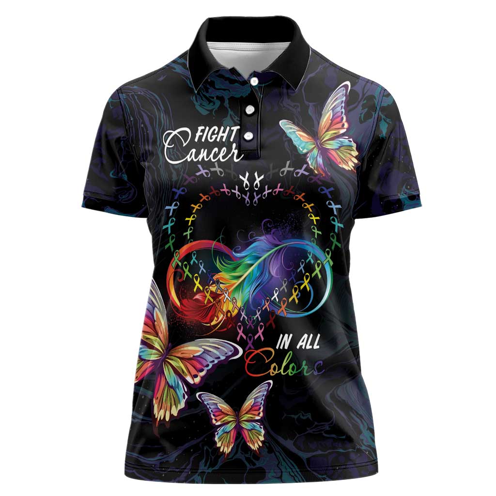 Fight Cancer In All Colors Women Polo Shirt Whimsical Butterflies - Wonder Print Shop