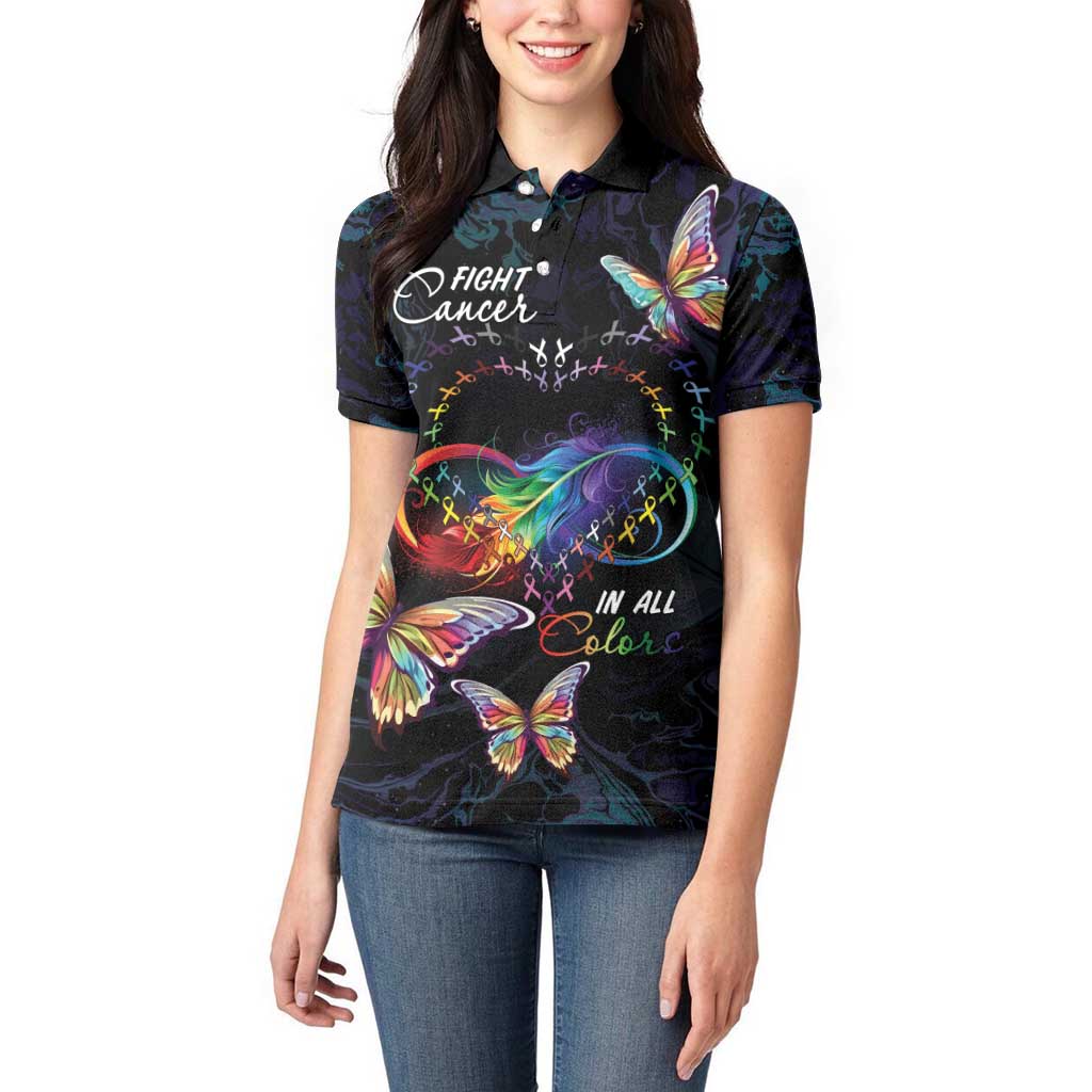 Fight Cancer In All Colors Women Polo Shirt Whimsical Butterflies - Wonder Print Shop