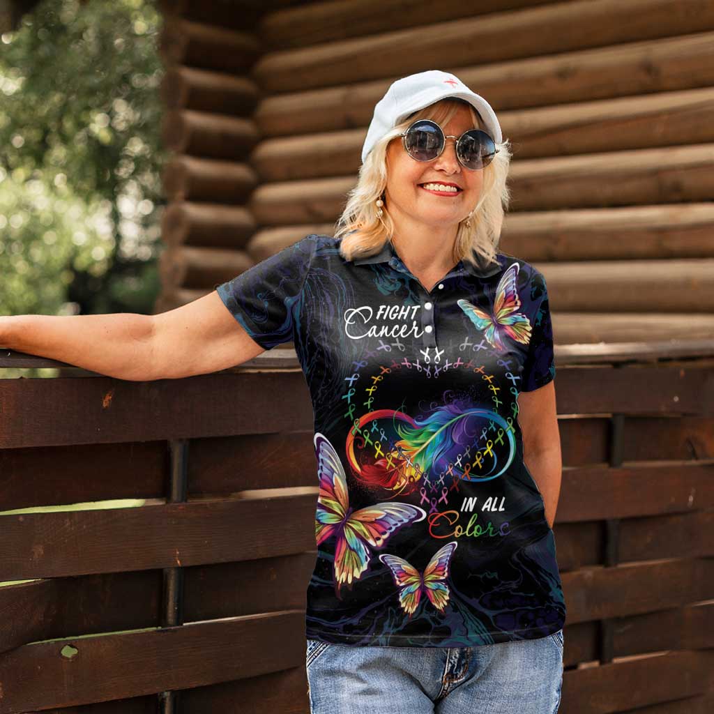 Fight Cancer In All Colors Women Polo Shirt Whimsical Butterflies - Wonder Print Shop