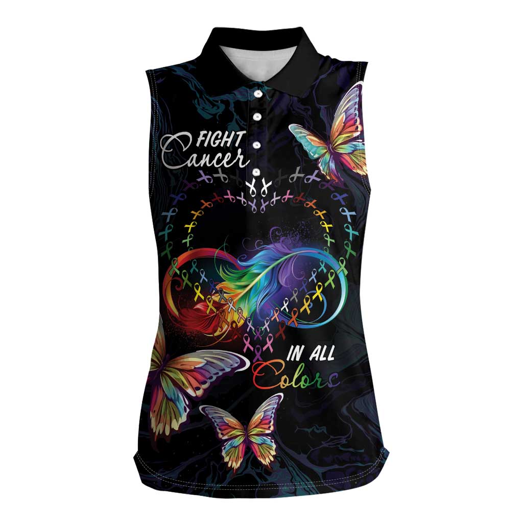 Fight Cancer In All Colors Women Sleeveless Polo Shirt Whimsical Butterflies - Wonder Print Shop
