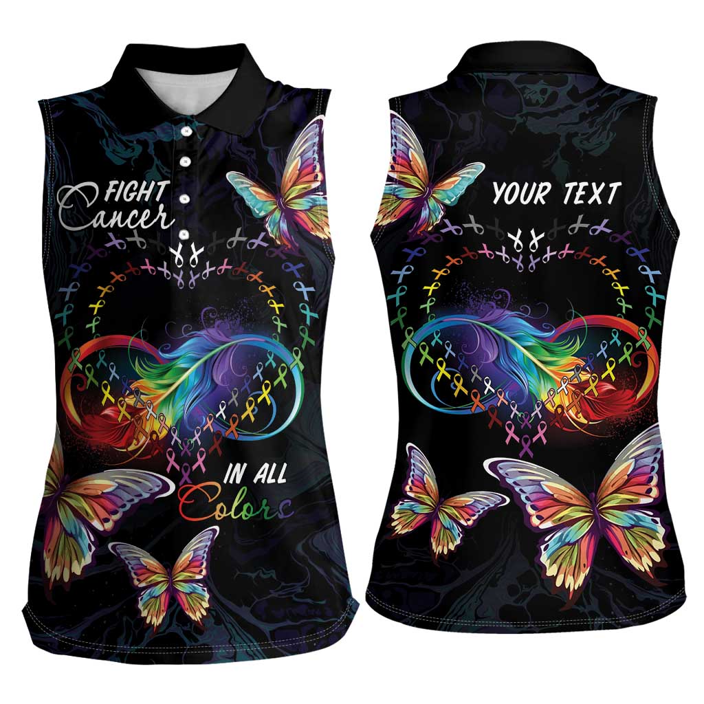 Fight Cancer In All Colors Women Sleeveless Polo Shirt Whimsical Butterflies - Wonder Print Shop