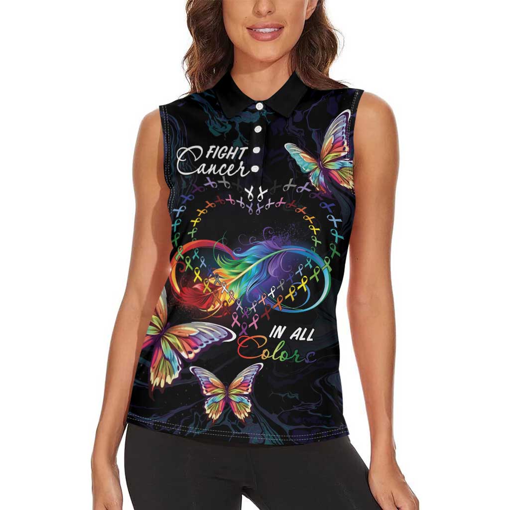 Fight Cancer In All Colors Women Sleeveless Polo Shirt Whimsical Butterflies - Wonder Print Shop