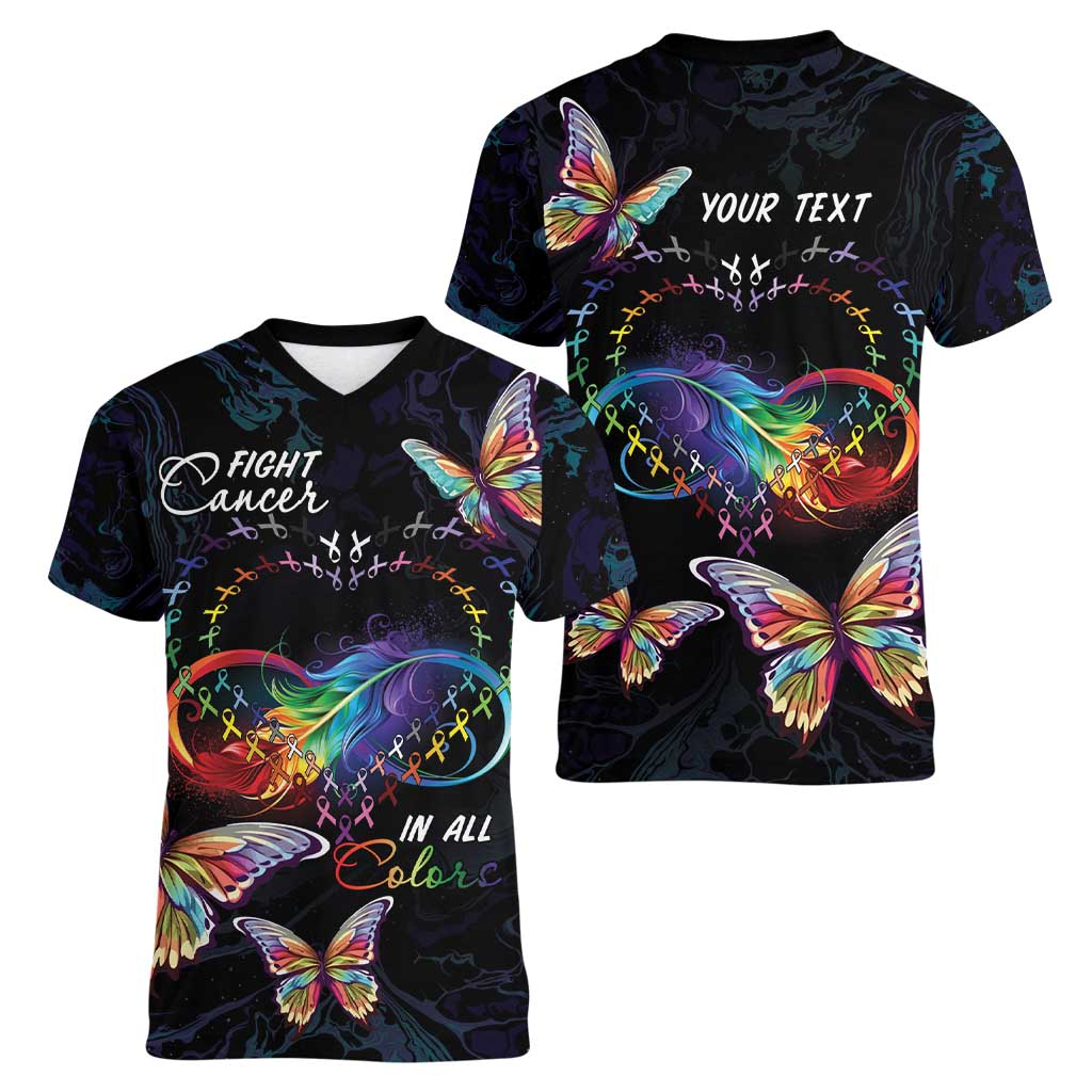Fight Cancer In All Colors Women V-Neck T-Shirt Whimsical Butterflies - Wonder Print Shop