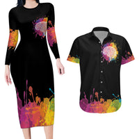 Autism Wired Differently Colors Splash Couples Matching Long Sleeve Bodycon Dress and Hawaiian Shirt LT7 - Wonder Print Shop