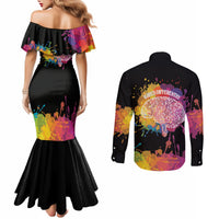 Autism Wired Differently Colors Splash Couples Matching Mermaid Dress and Long Sleeve Button Shirt