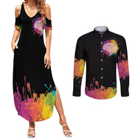 Autism Wired Differently Colors Splash Couples Matching Summer Maxi Dress and Long Sleeve Button Shirt LT7 - Wonder Print Shop
