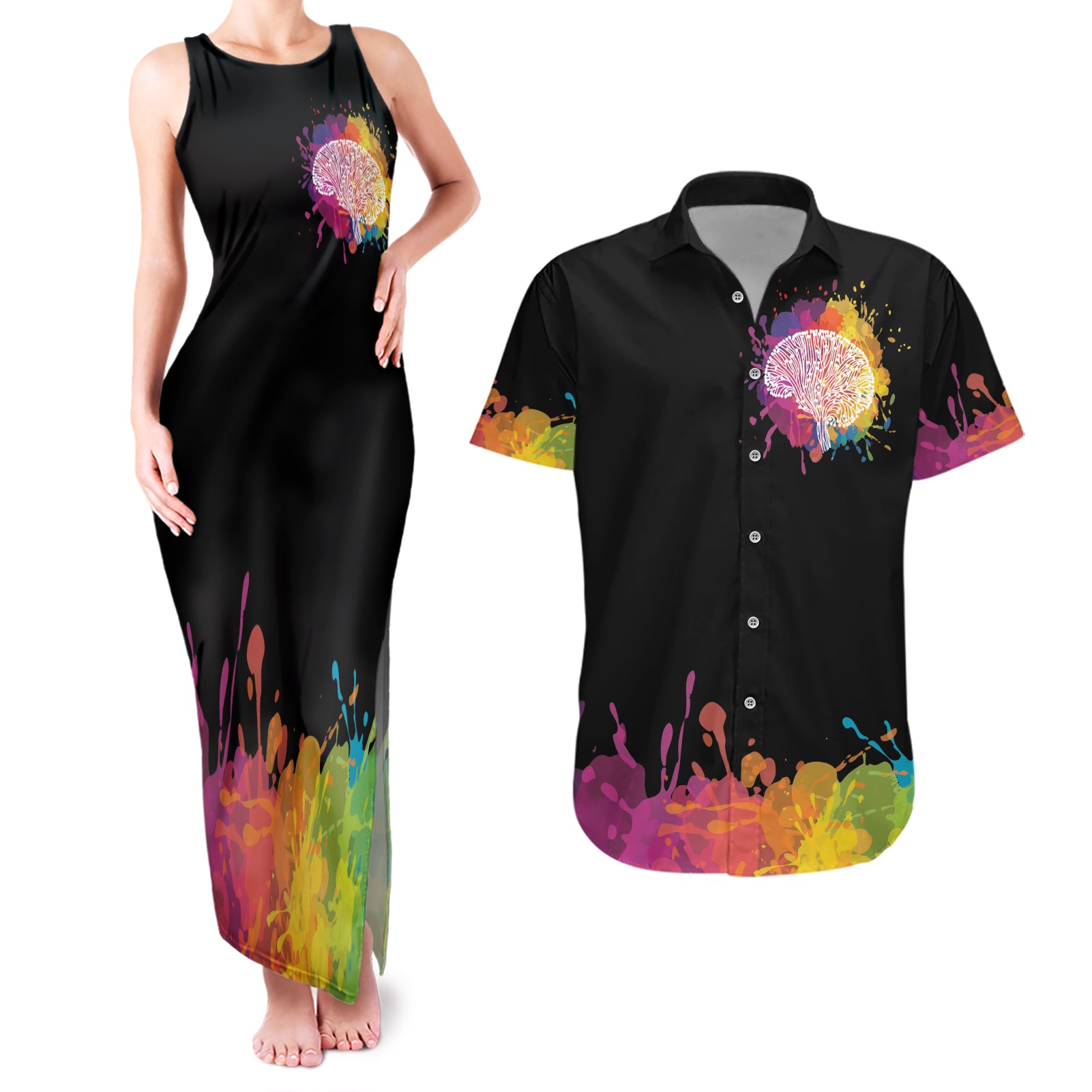 Autism Wired Differently Colors Splash Couples Matching Tank Maxi Dress and Hawaiian Shirt LT7 - Wonder Print Shop