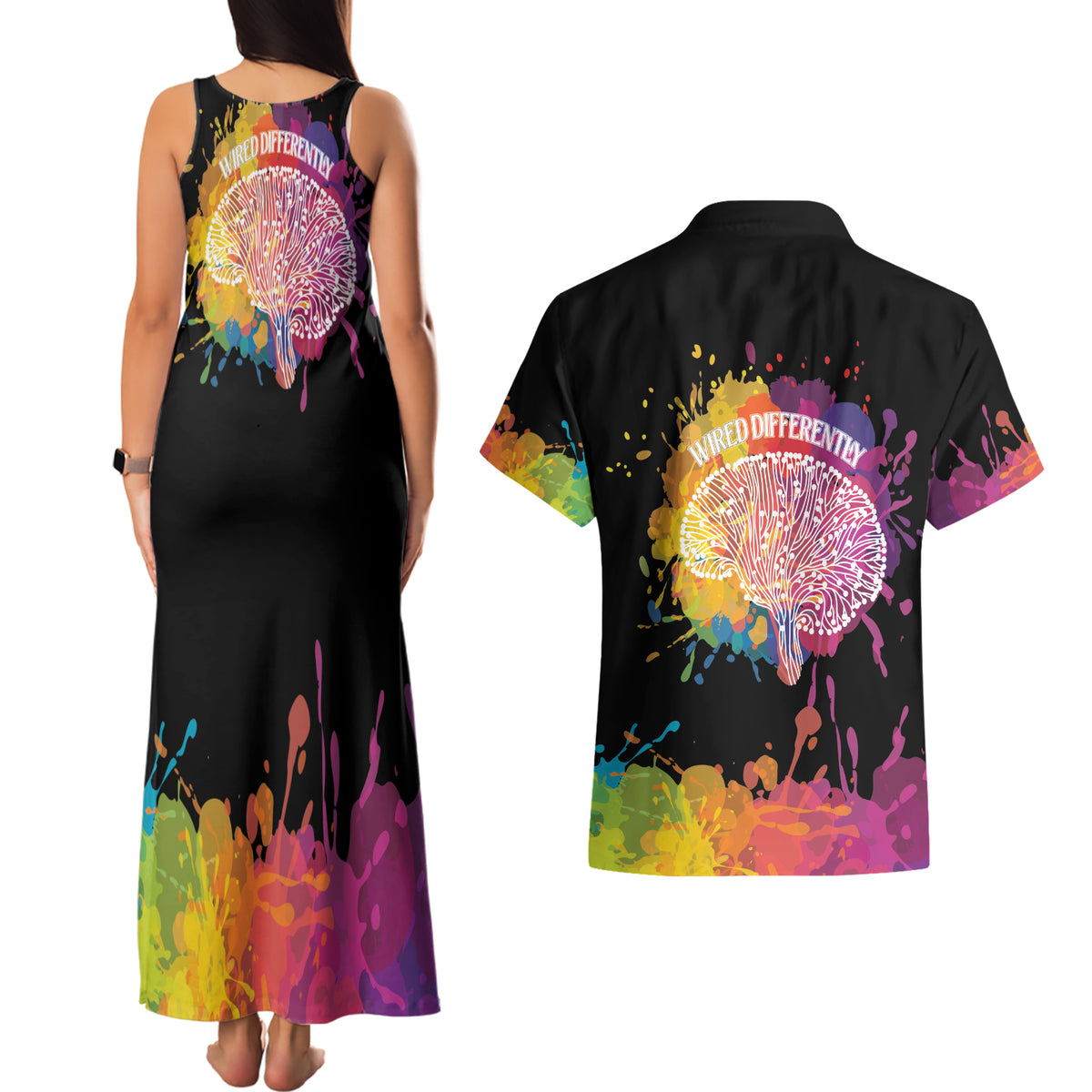 Autism Wired Differently Colors Splash Couples Matching Tank Maxi Dress and Hawaiian Shirt LT7 - Wonder Print Shop