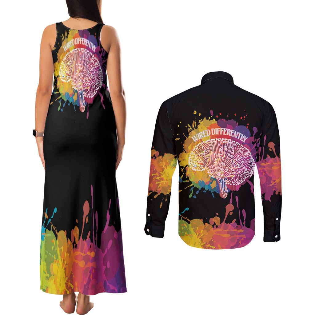 Autism Wired Differently Colors Splash Couples Matching Tank Maxi Dress and Long Sleeve Button Shirt LT7 - Wonder Print Shop