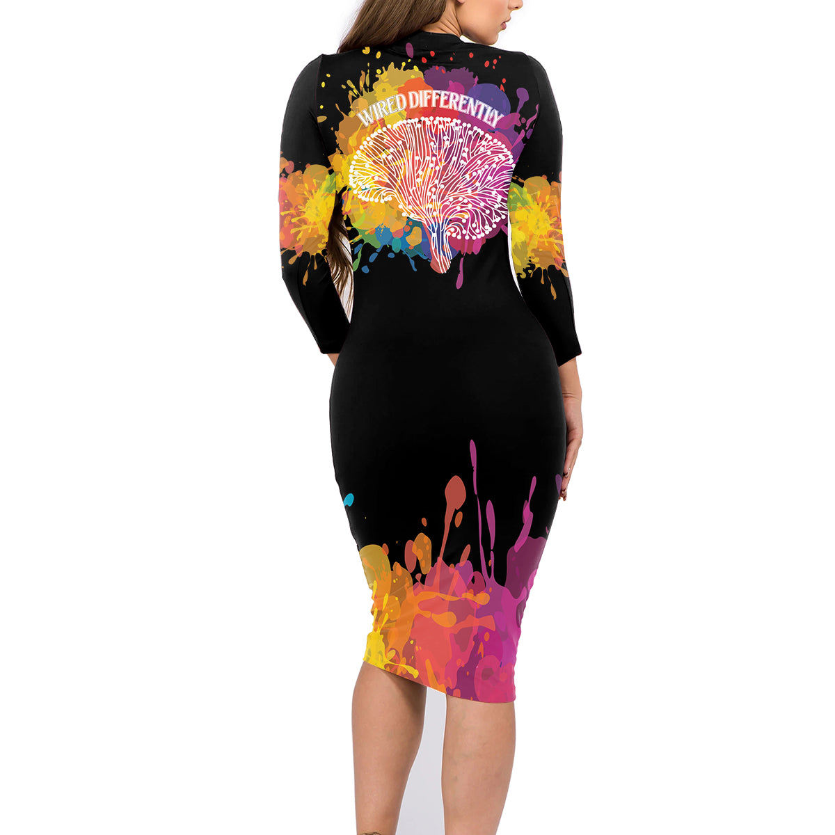 Autism Wired Differently Colors Splash Family Matching Long Sleeve Bodycon Dress and Hawaiian Shirt LT7 - Wonder Print Shop