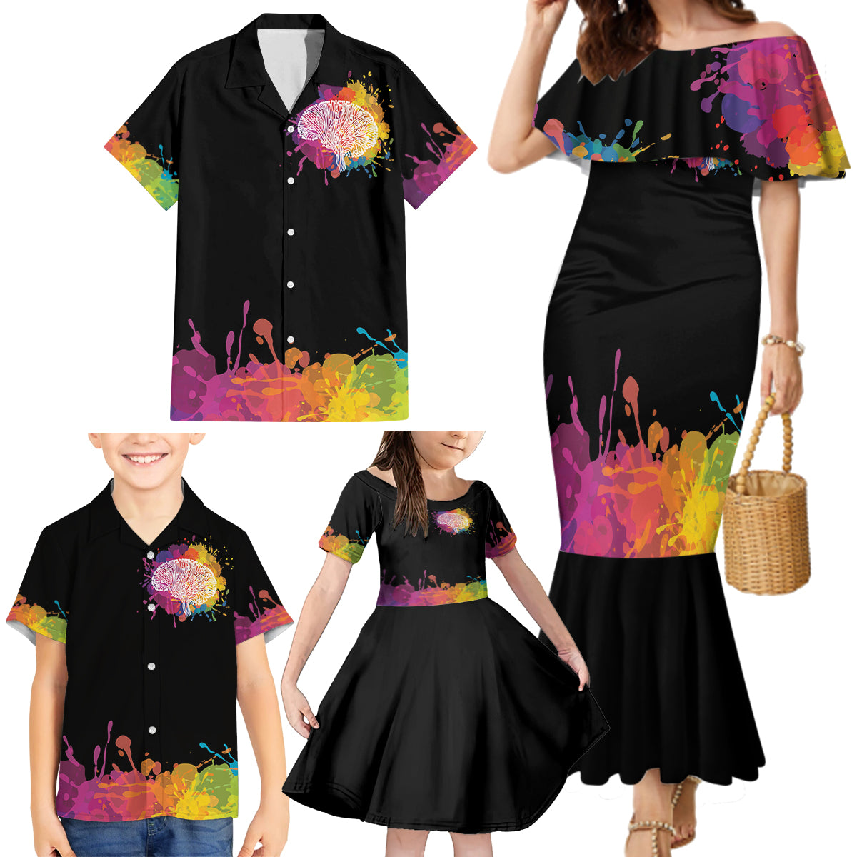 Autism Wired Differently Colors Splash Family Matching Mermaid Dress and Hawaiian Shirt LT7 - Wonder Print Shop