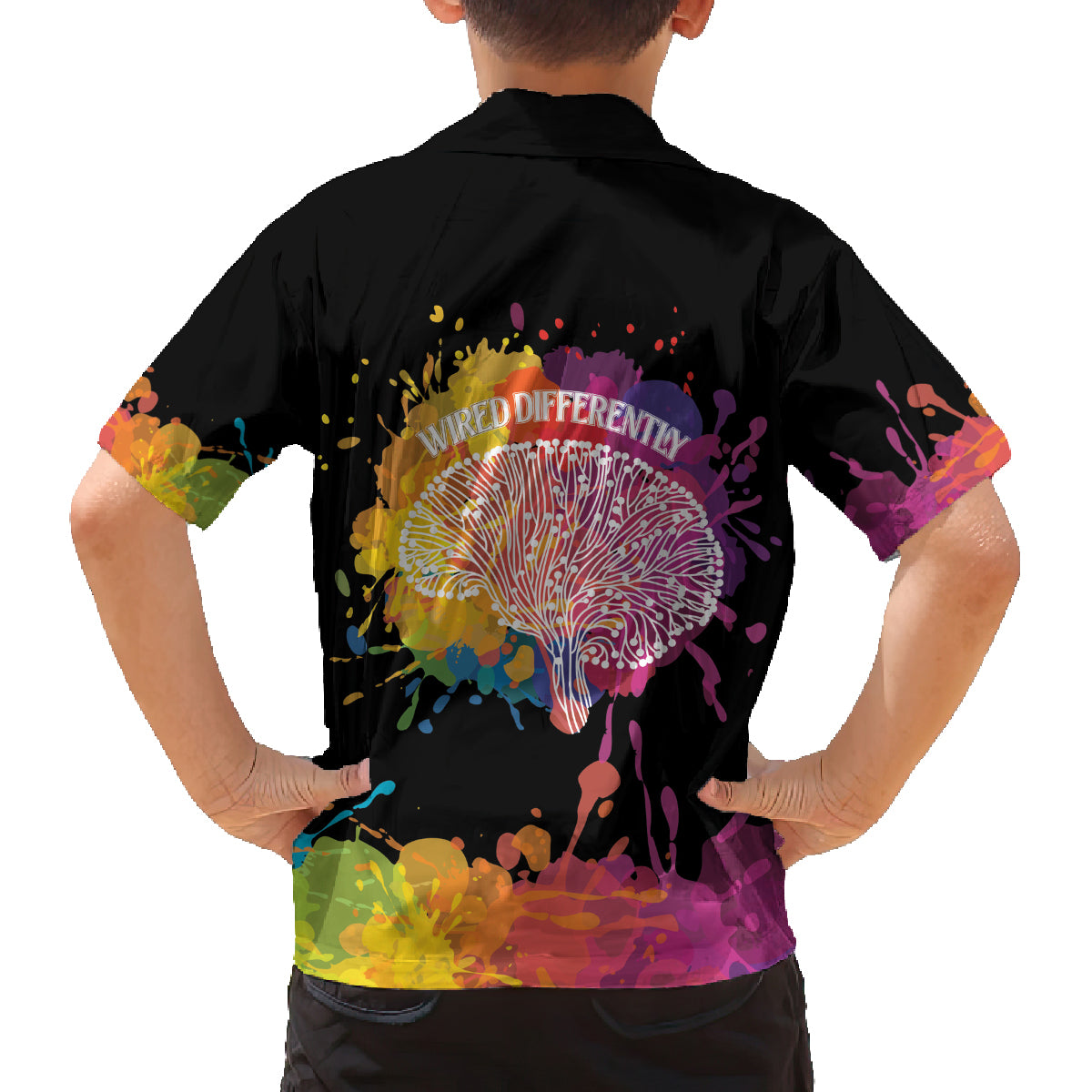 Autism Wired Differently Colors Splash Family Matching Off The Shoulder Long Sleeve Dress and Hawaiian Shirt - Wonder Print Shop