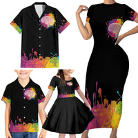 Autism Wired Differently Colors Splash Family Matching Short Sleeve Bodycon Dress and Hawaiian Shirt - Wonder Print Shop