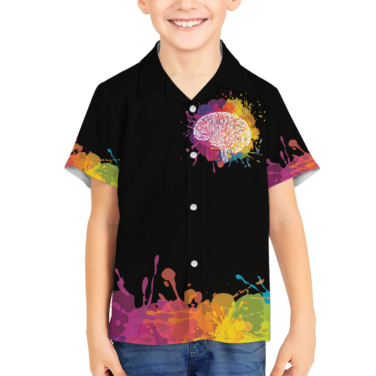 Autism Wired Differently Colors Splash Family Matching Short Sleeve Bodycon Dress and Hawaiian Shirt - Wonder Print Shop