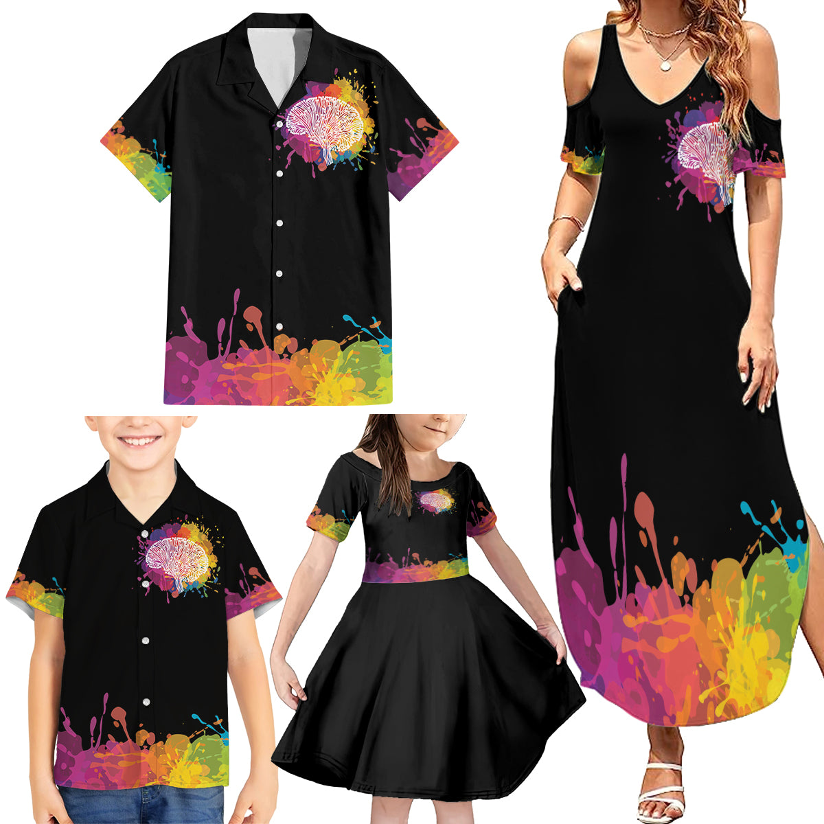 Autism Wired Differently Colors Splash Family Matching Summer Maxi Dress and Hawaiian Shirt - Wonder Print Shop
