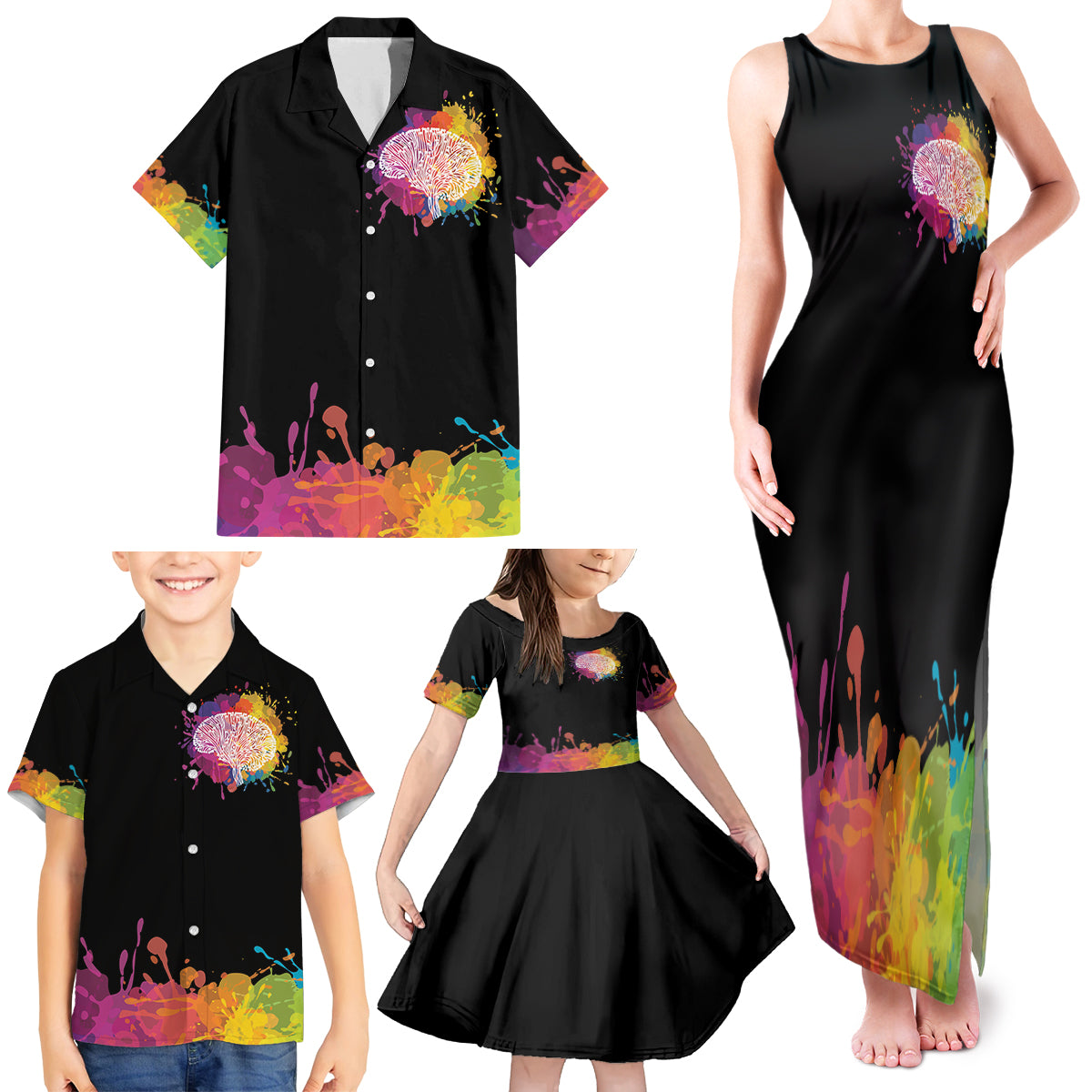 Autism Wired Differently Colors Splash Family Matching Tank Maxi Dress and Hawaiian Shirt - Wonder Print Shop