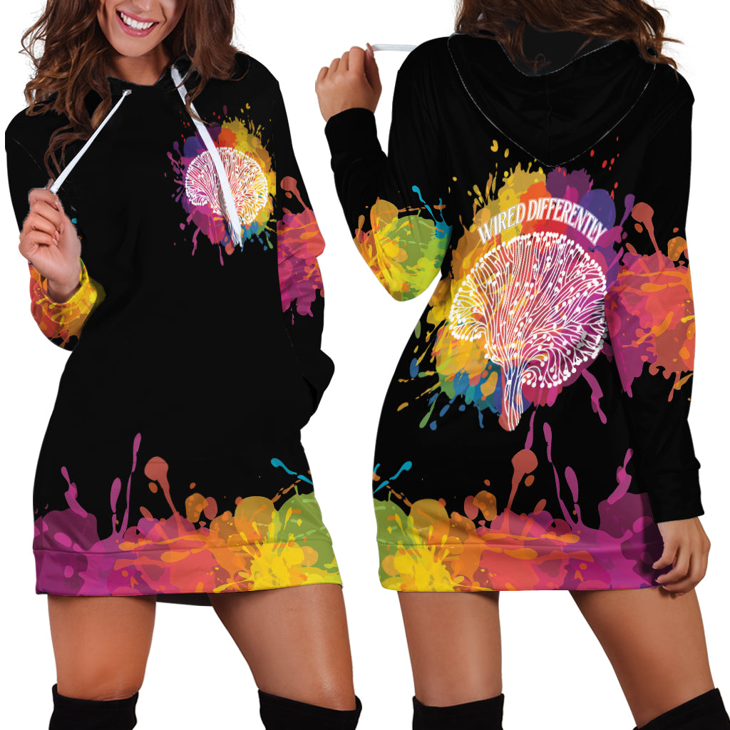 Autism Wired Differently Colors Splash Hoodie Dress - Wonder Print Shop