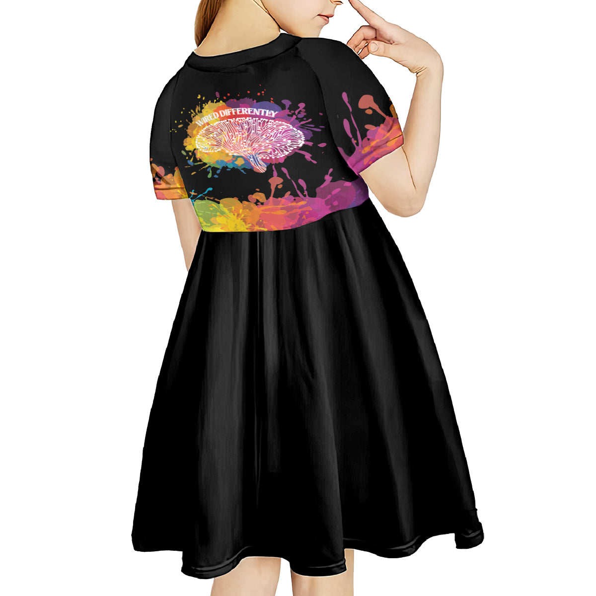 Autism Wired Differently Colors Splash Kid Short Sleeve Dress - Wonder Print Shop