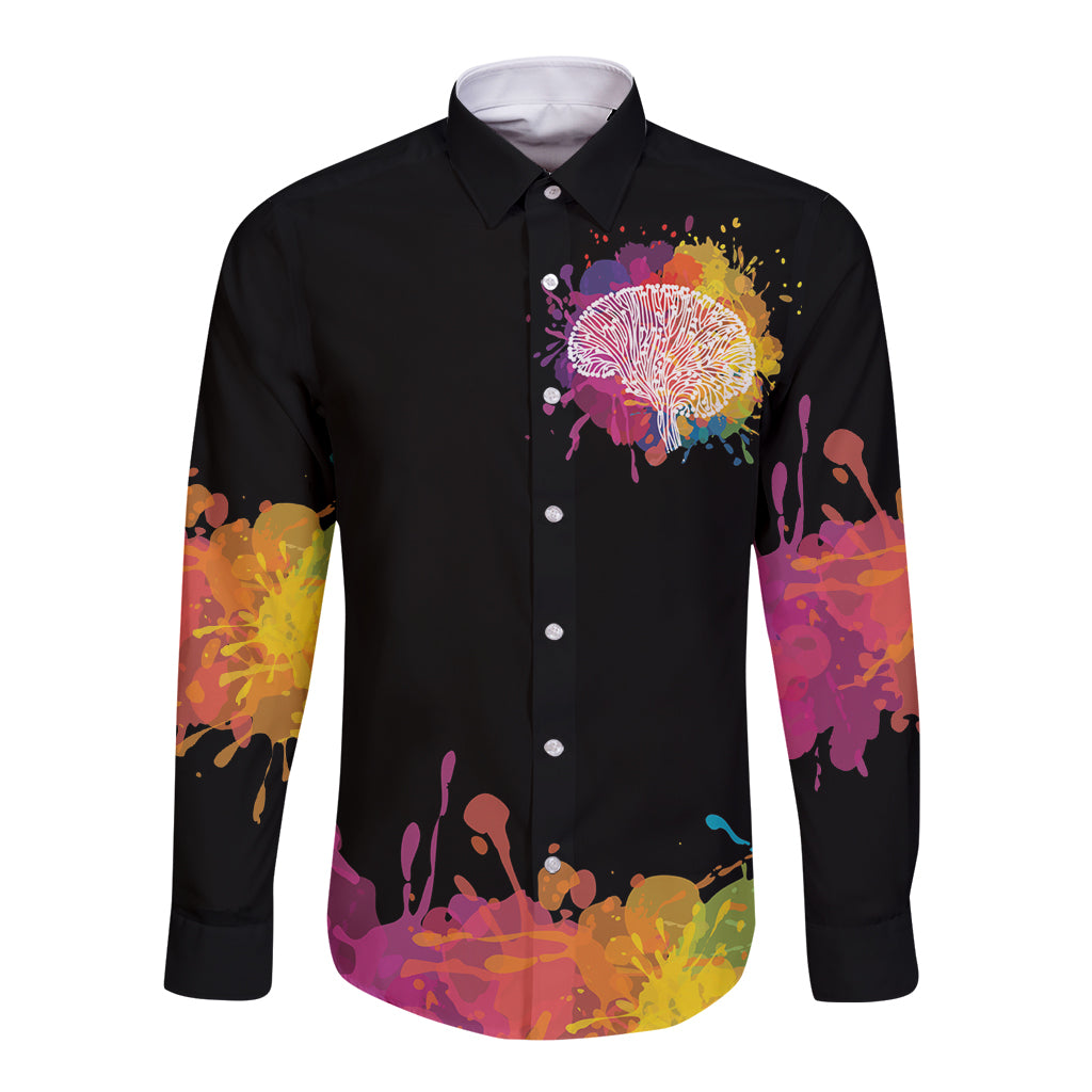 Autism Wired Differently Colors Splash Long Sleeve Button Shirt - Wonder Print Shop