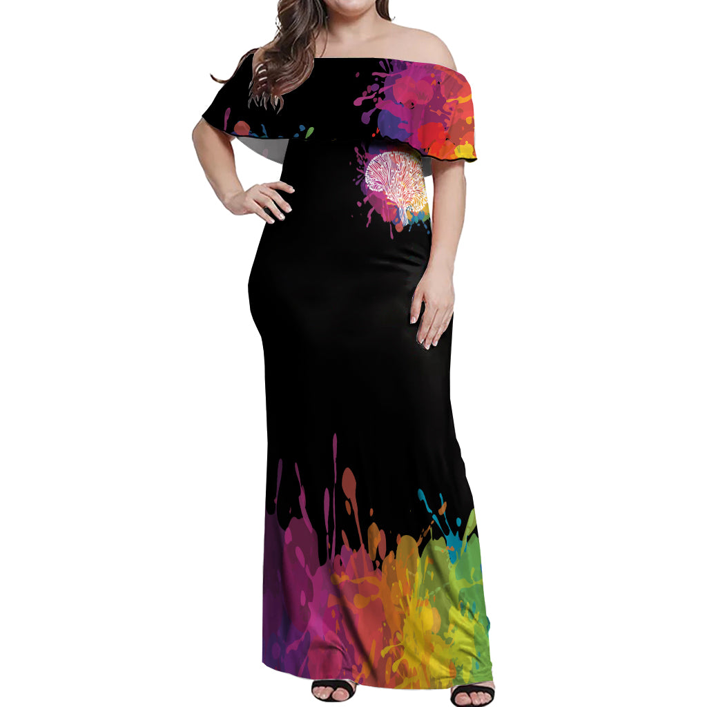 Autism Wired Differently Colors Splash Off Shoulder Maxi Dress - Wonder Print Shop