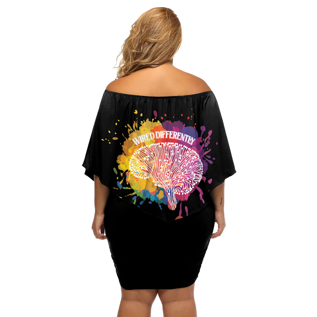Autism Wired Differently Colors Splash Off Shoulder Short Dress - Wonder Print Shop