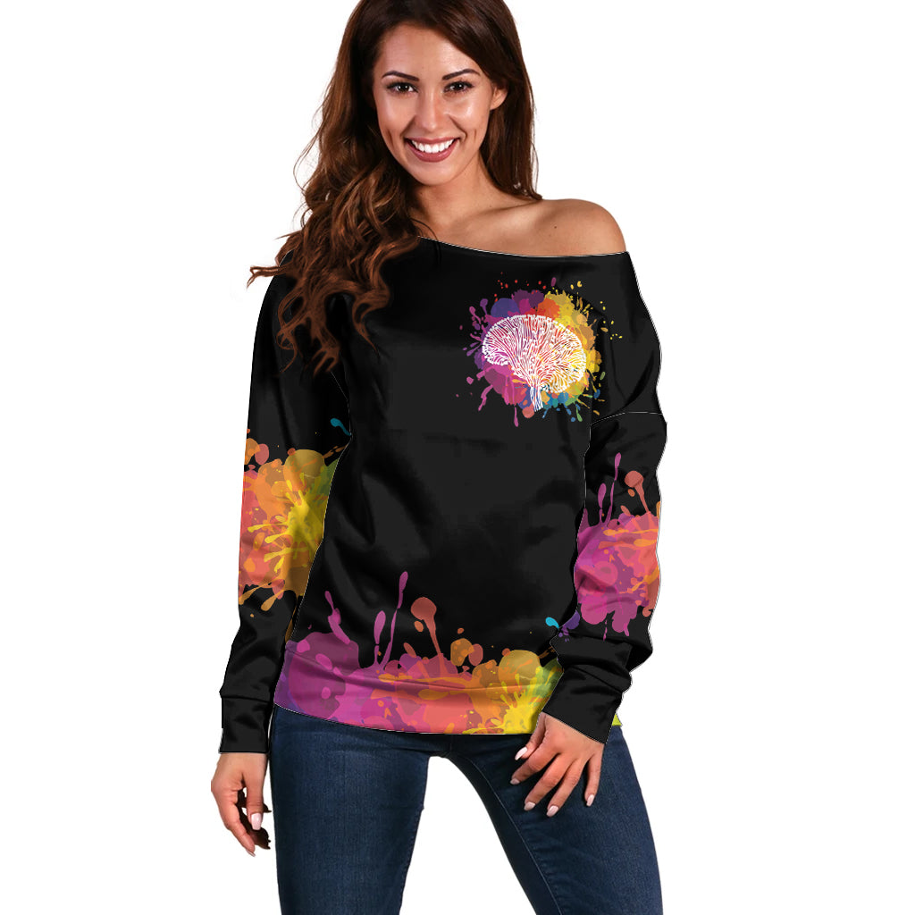 Autism Wired Differently Colors Splash Off Shoulder Sweater - Wonder Print Shop