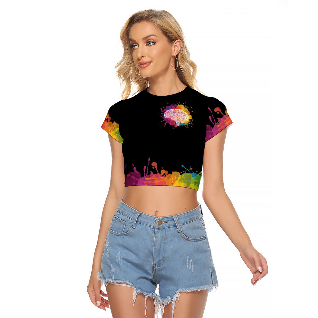 Autism Wired Differently Colors Splash Raglan Cropped T Shirt - Wonder Print Shop