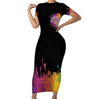 Autism Wired Differently Colors Splash Short Sleeve Bodycon Dress - Wonder Print Shop