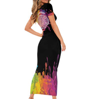 Autism Wired Differently Colors Splash Short Sleeve Bodycon Dress - Wonder Print Shop