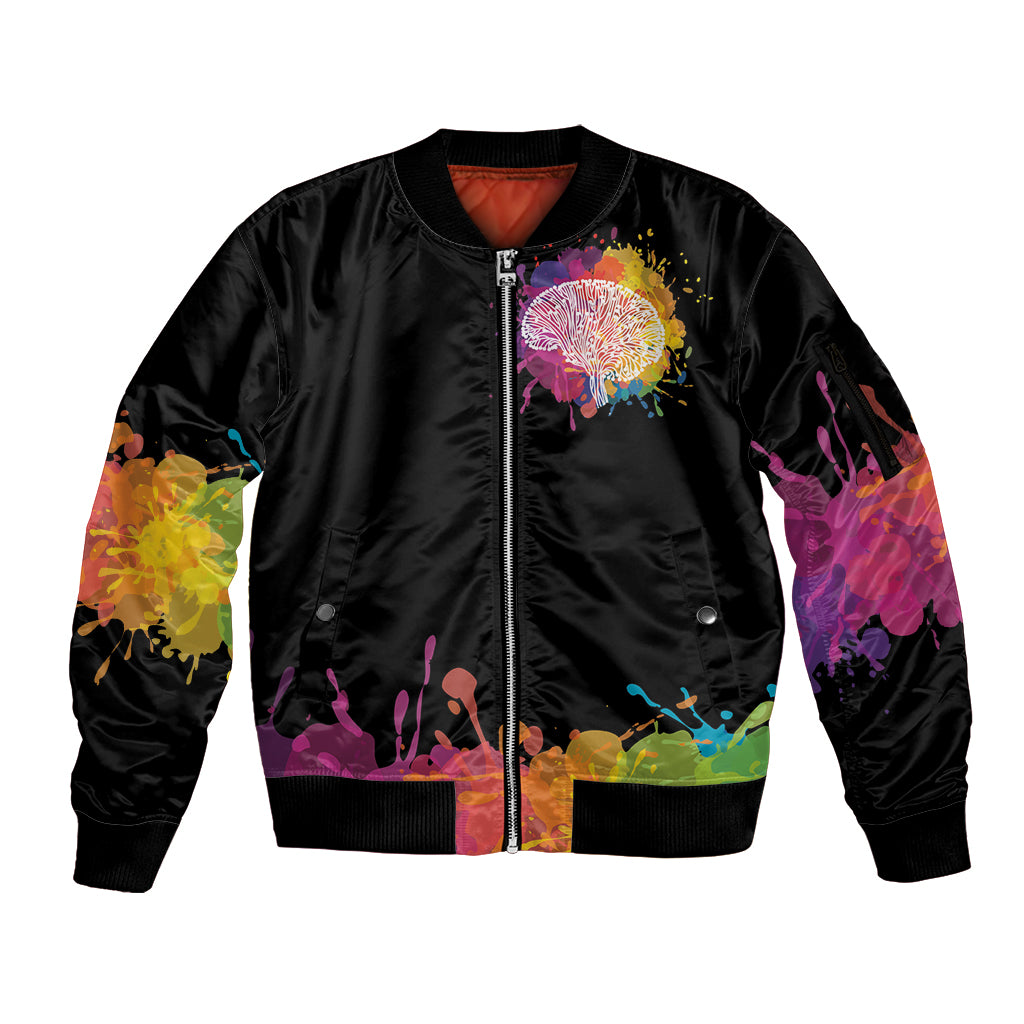 Autism Wired Differently Colors Splash Sleeve Zip Bomber Jacket - Wonder Print Shop