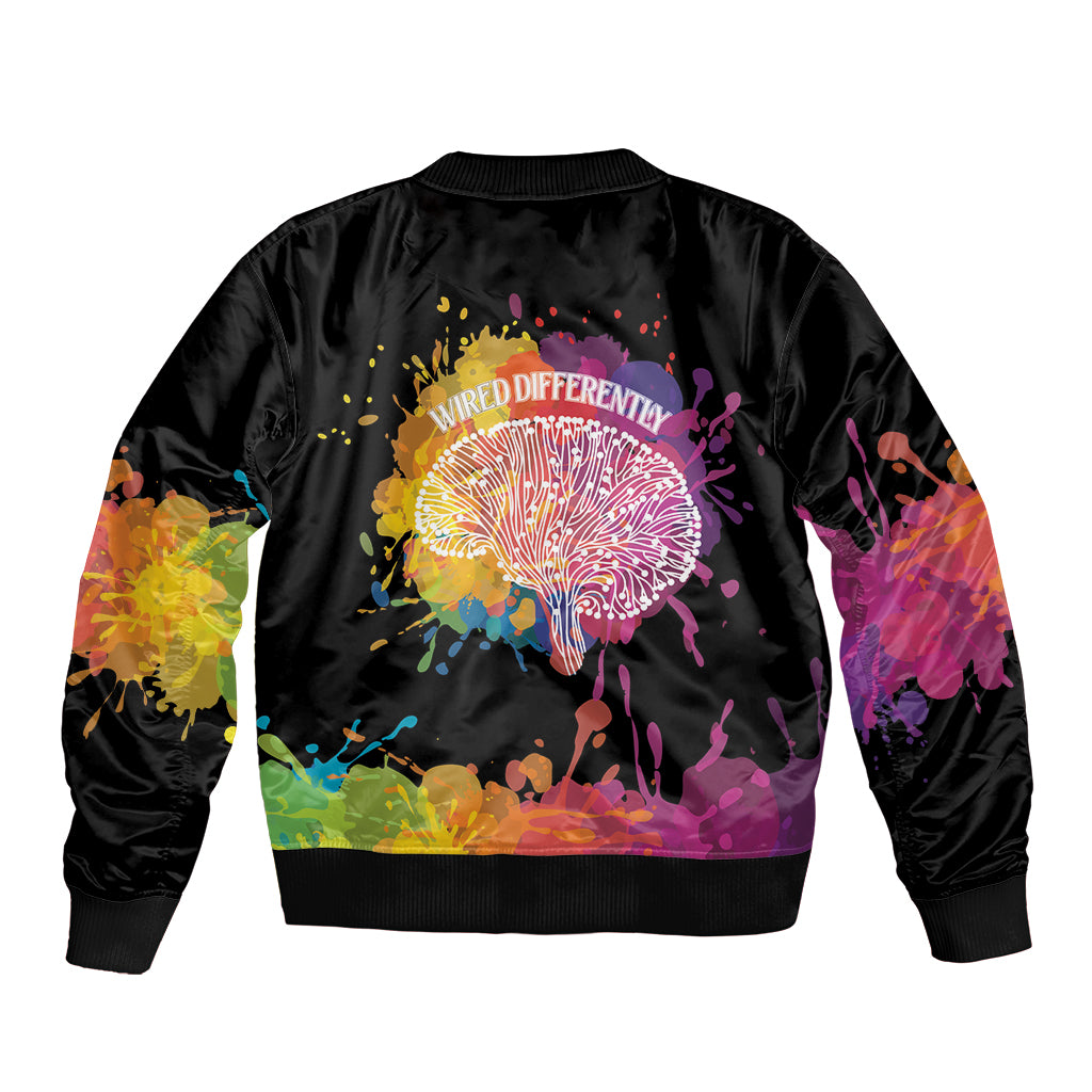 Autism Wired Differently Colors Splash Sleeve Zip Bomber Jacket - Wonder Print Shop