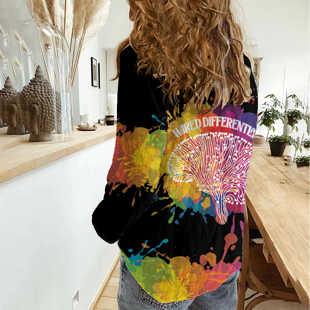 Autism Wired Differently Colors Splash Women Casual Shirt - Wonder Print Shop