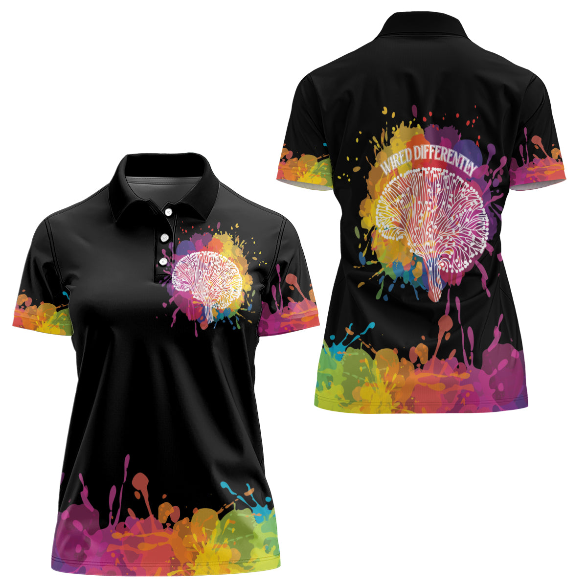Autism Wired Differently Colors Splash Women Polo Shirt - Wonder Print Shop