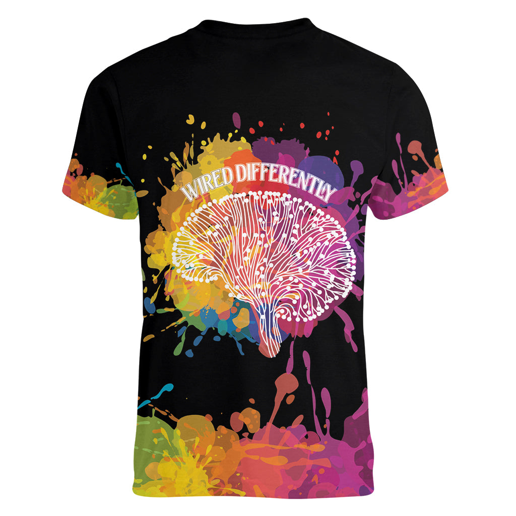 Autism Wired Differently Colors Splash Women V-Neck T-Shirt - Wonder Print Shop