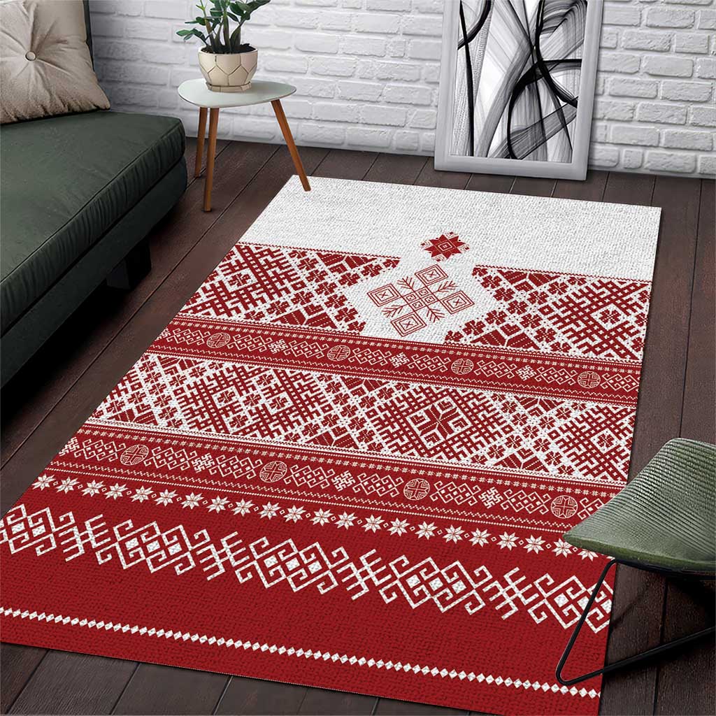 Latvia Jani Midsummer Area Rug Red White Latvijas Auseklis