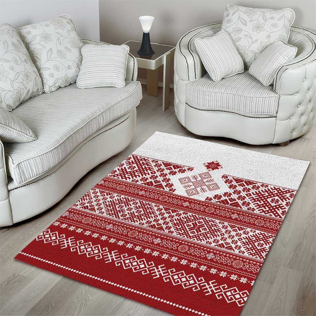 Latvia Jani Midsummer Area Rug Red White Latvijas Auseklis