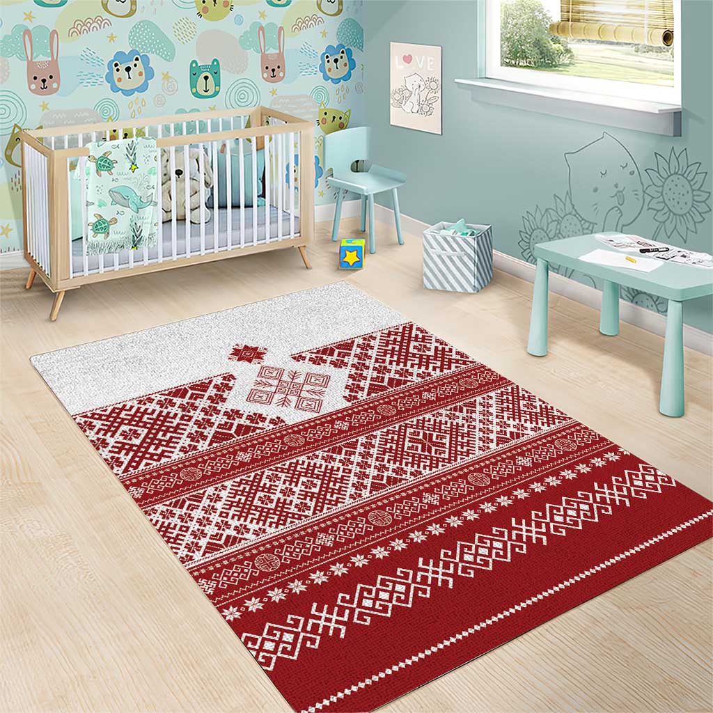 Latvia Jani Midsummer Area Rug Red White Latvijas Auseklis
