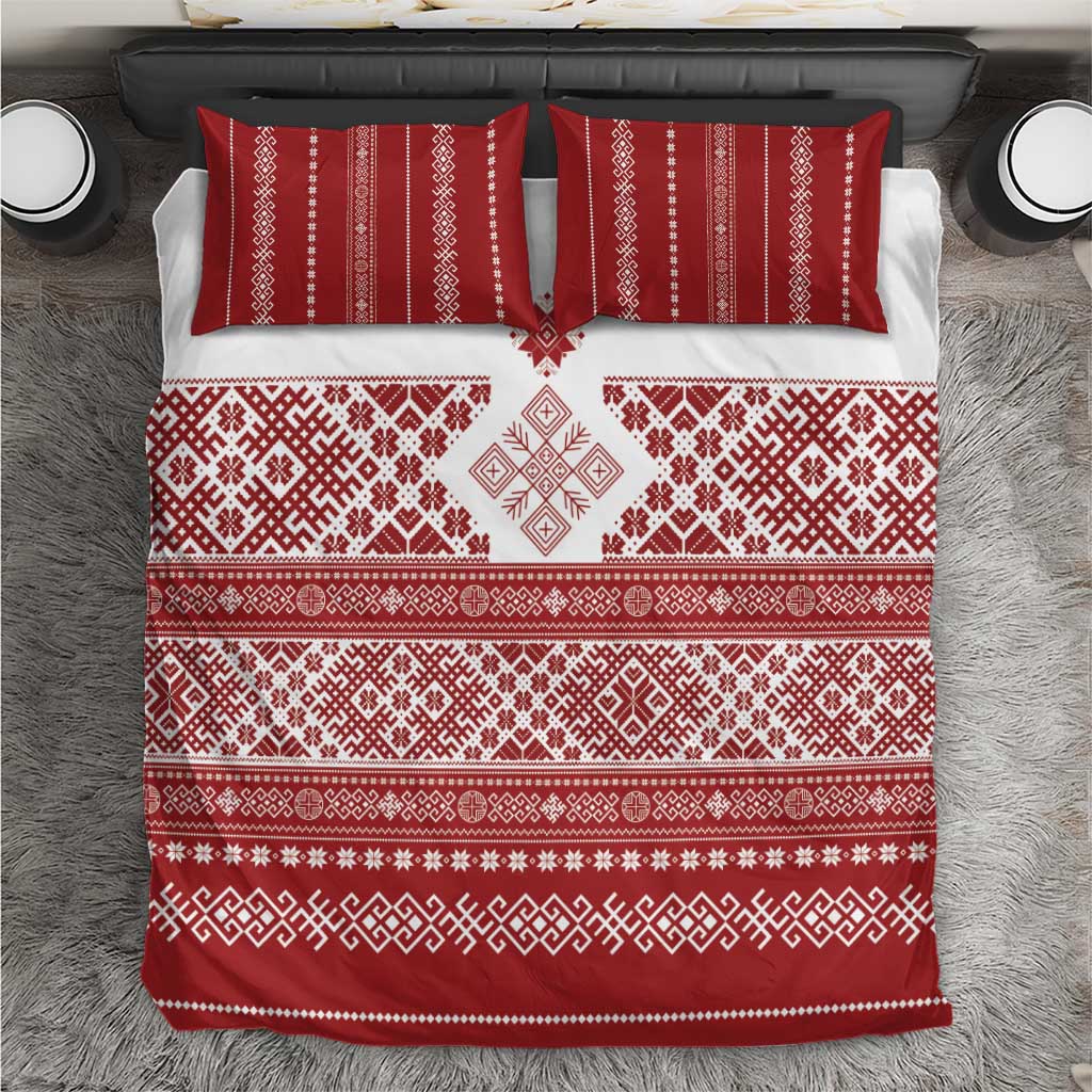 Latvia Jani Midsummer Bedding Set Red White Latvijas Auseklis