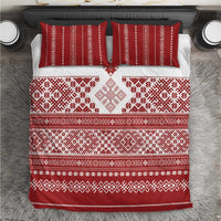 Latvia Jani Midsummer Bedding Set Red White Latvijas Auseklis
