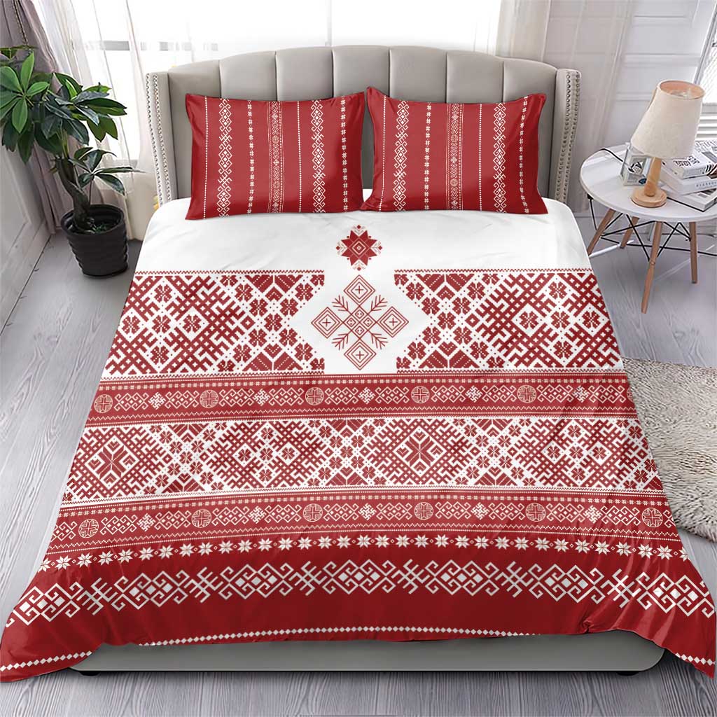 Latvia Jani Midsummer Bedding Set Red White Latvijas Auseklis