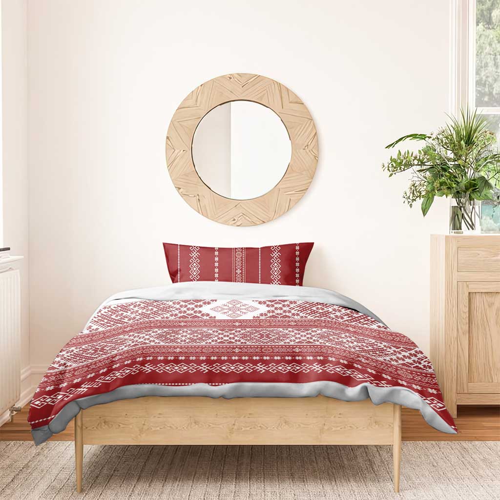 Latvia Jani Midsummer Bedding Set Red White Latvijas Auseklis