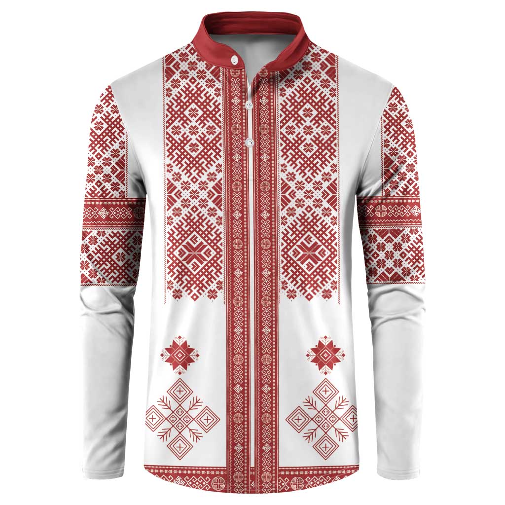 Latvia Jani Midsummer Button Sweatshirt Red White Latvijas Auseklis