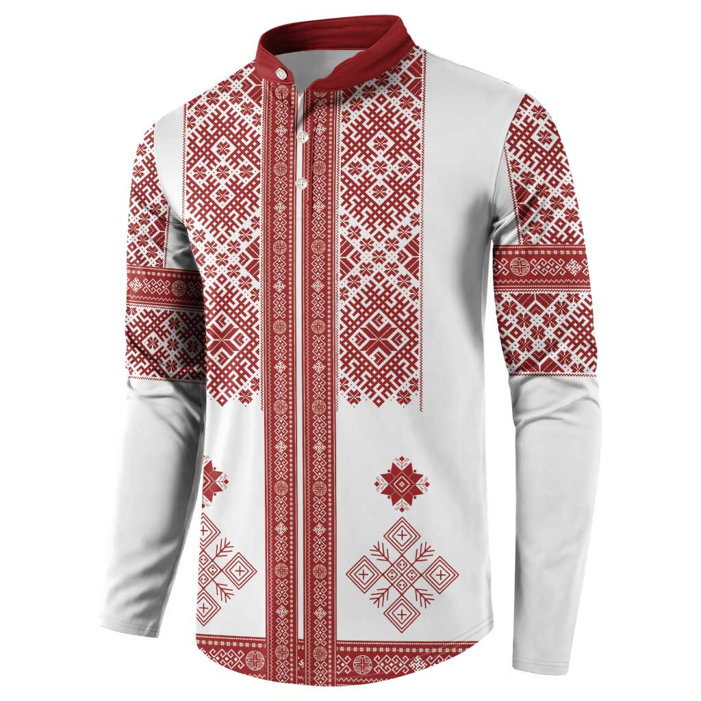 Latvia Jani Midsummer Button Sweatshirt Red White Latvijas Auseklis