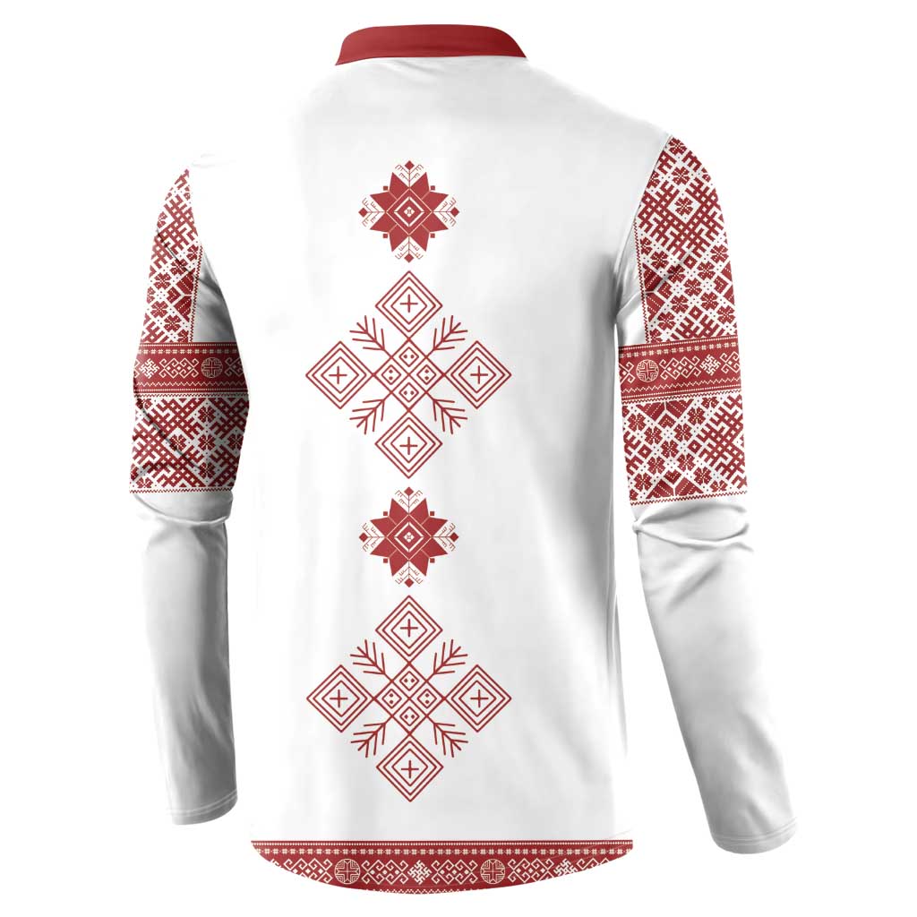 Latvia Jani Midsummer Button Sweatshirt Red White Latvijas Auseklis