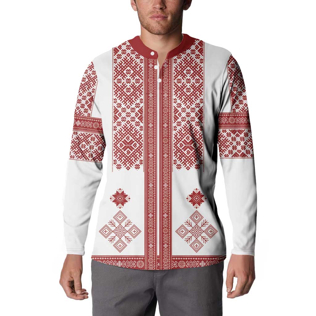 Latvia Jani Midsummer Button Sweatshirt Red White Latvijas Auseklis