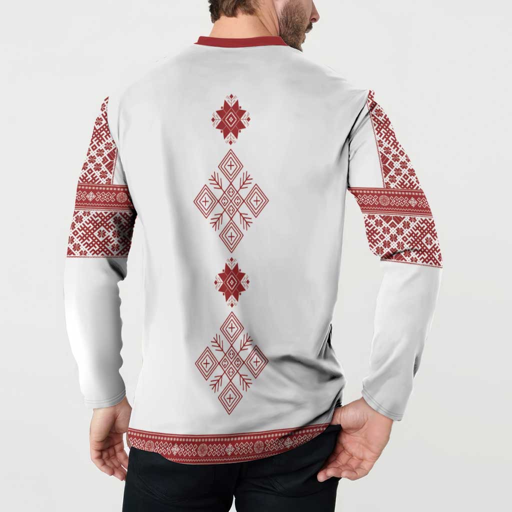 Latvia Jani Midsummer Button Sweatshirt Red White Latvijas Auseklis