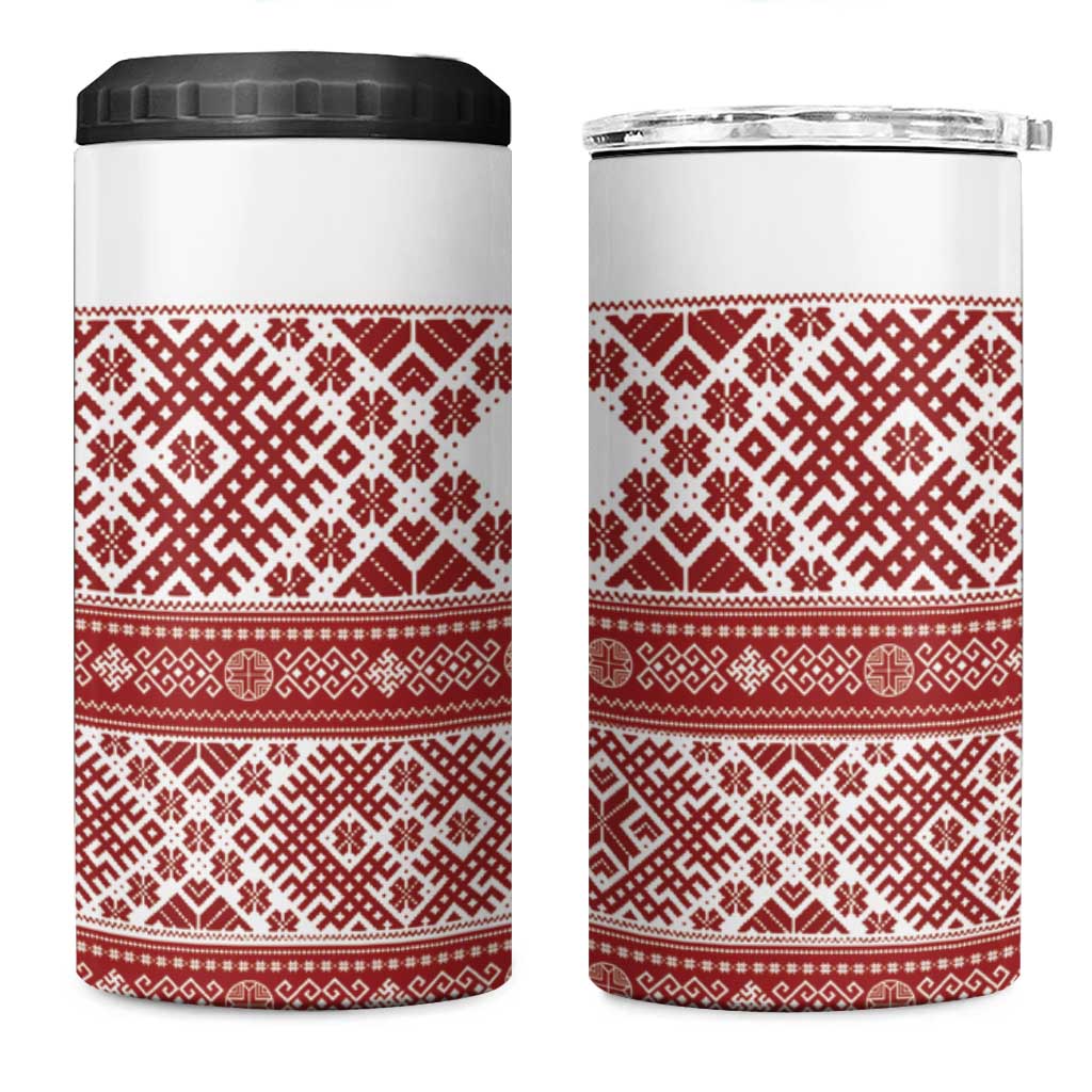 Latvia Jani Midsummer 4 in 1 Can Cooler Tumbler Red White Latvijas Auseklis