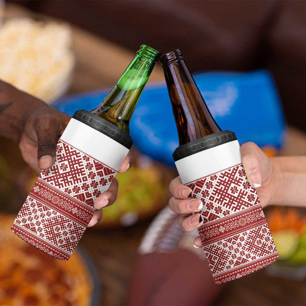 Latvia Jani Midsummer 4 in 1 Can Cooler Tumbler Red White Latvijas Auseklis