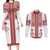 Latvia Jani Midsummer Couples Matching Long Sleeve Bodycon Dress and Long Sleeve Button Shirt Red White Latvijas Auseklis